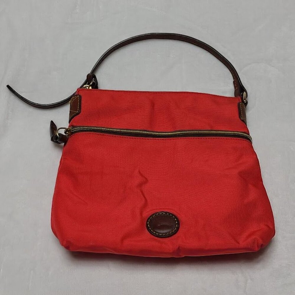 Dooney & Bourke Red Nylon Pouchette Letter Carrier Cross Body Bag Broken Strap - Picture 2 of 16